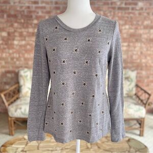 Xhilaration Top Knit Heather Grey Beaded Rhinestone S Casual Round Neck